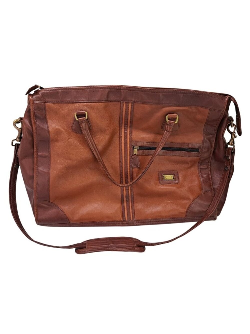 Vintage Land Leather Bag Brown Travel Carry-On Briefcase Shoulder Crossbody 70s